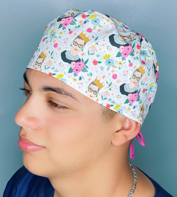 RBG Ruth Famous Person Floral Design Unisex Geek Scrub Cap