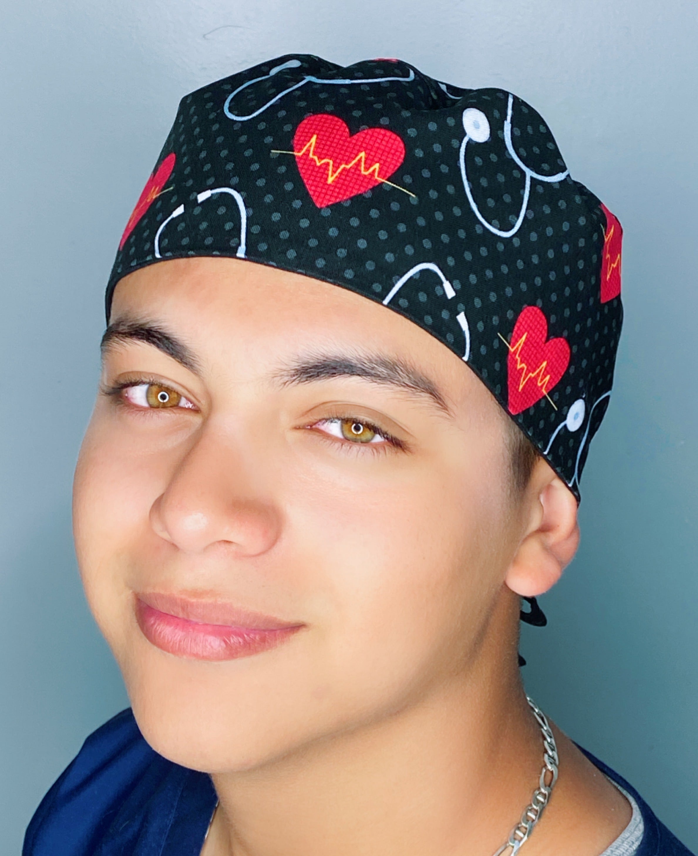 EKG Hearts & Stethoscopes Unisex Medical Theme Scrub Cap