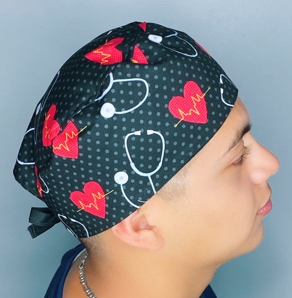 EKG Hearts & Stethoscopes Unisex Medical Theme Scrub Cap