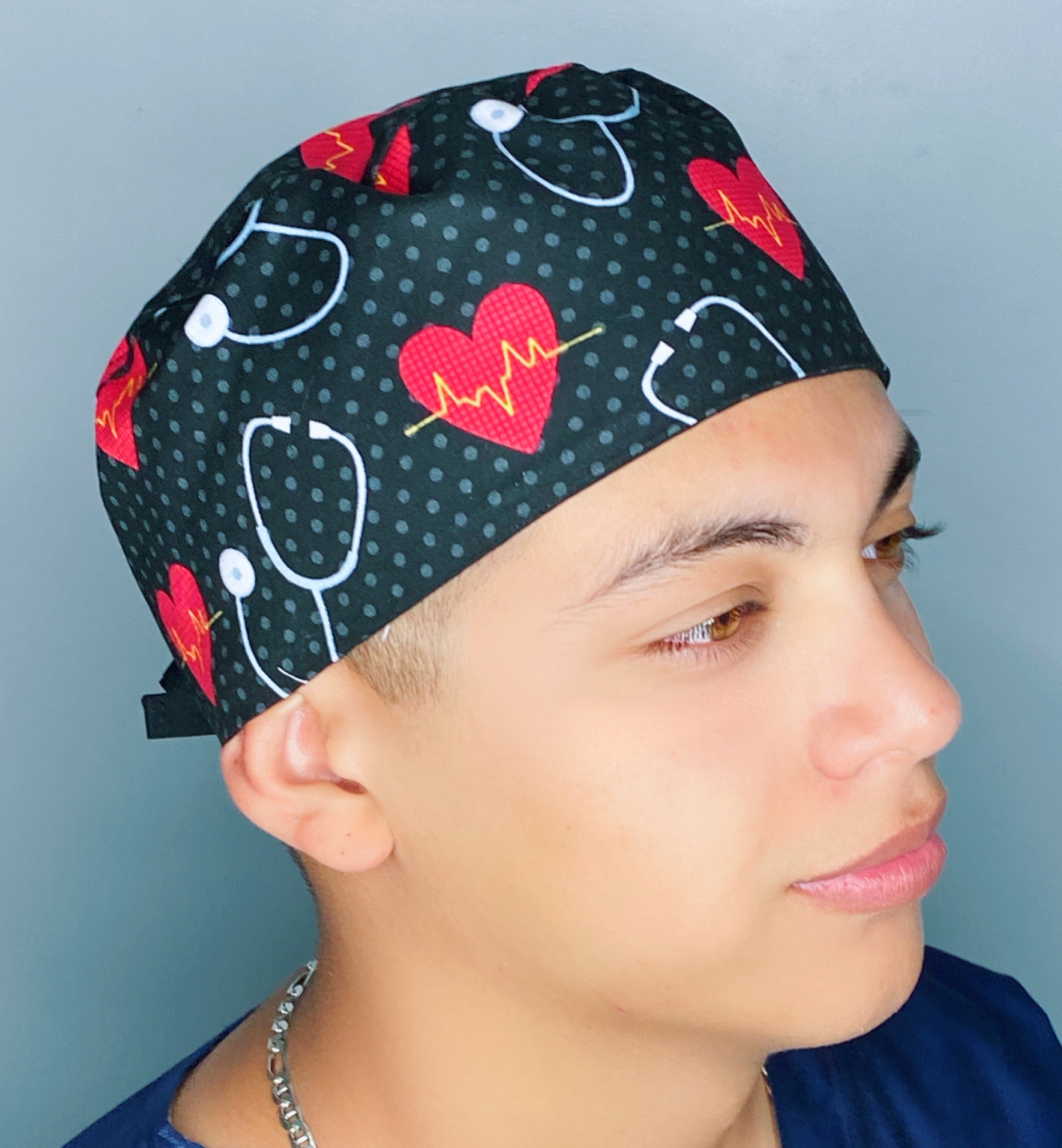 EKG Hearts & Stethoscopes Unisex Medical Theme Scrub Cap