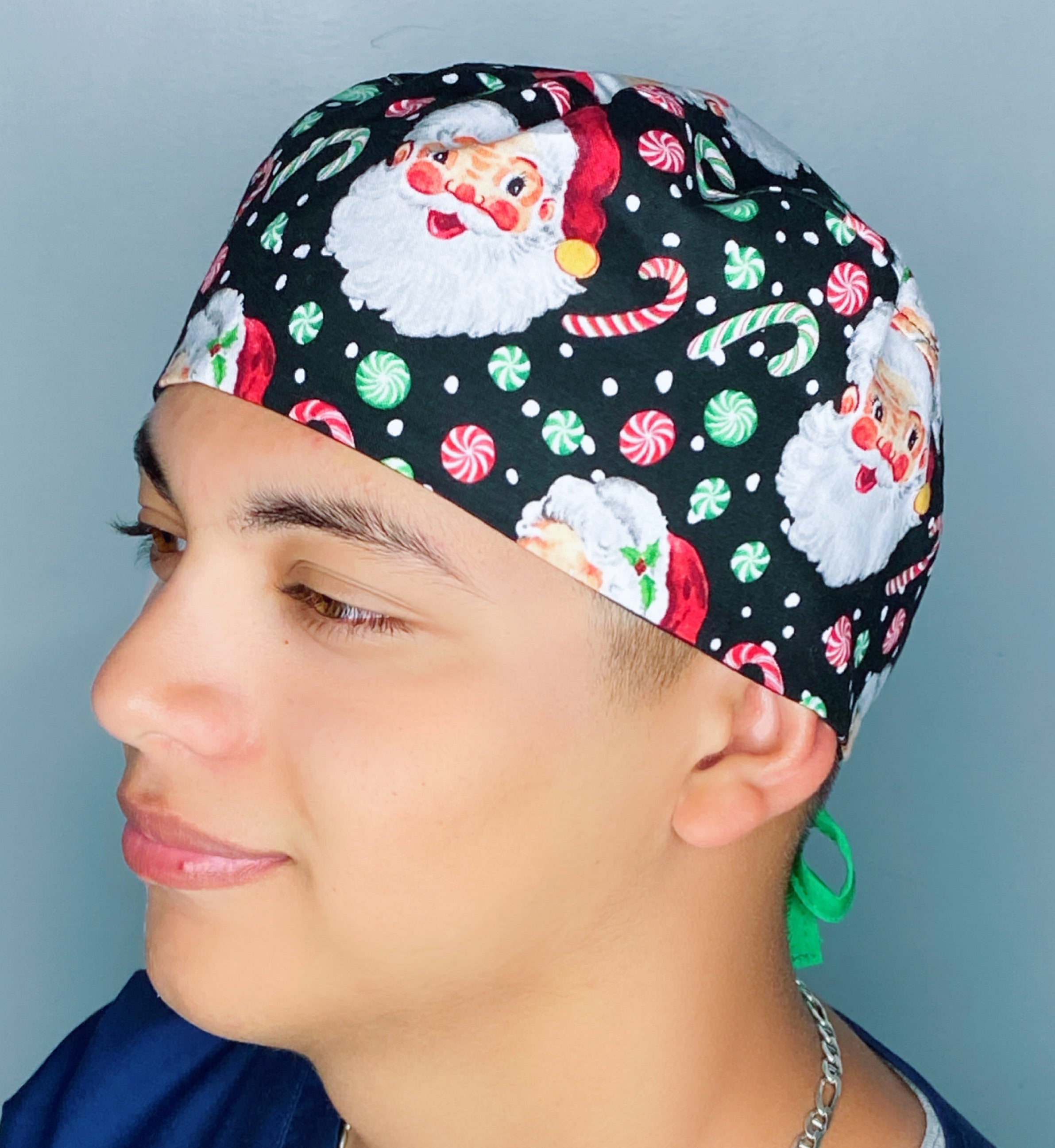 Candy Canes & Santa Christmas/Winter themed Unisex Holiday Scrub Cap