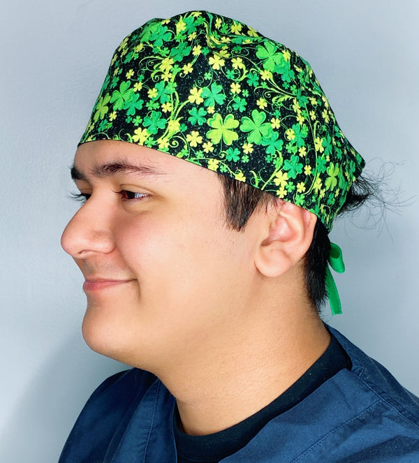 Glitter Clover Leaves St. Patrick's Day Unisex Holiday Scrub Cap