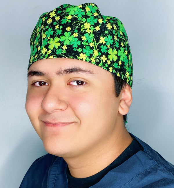 Glitter Clover Leaves St. Patrick's Day Unisex Holiday Scrub Cap