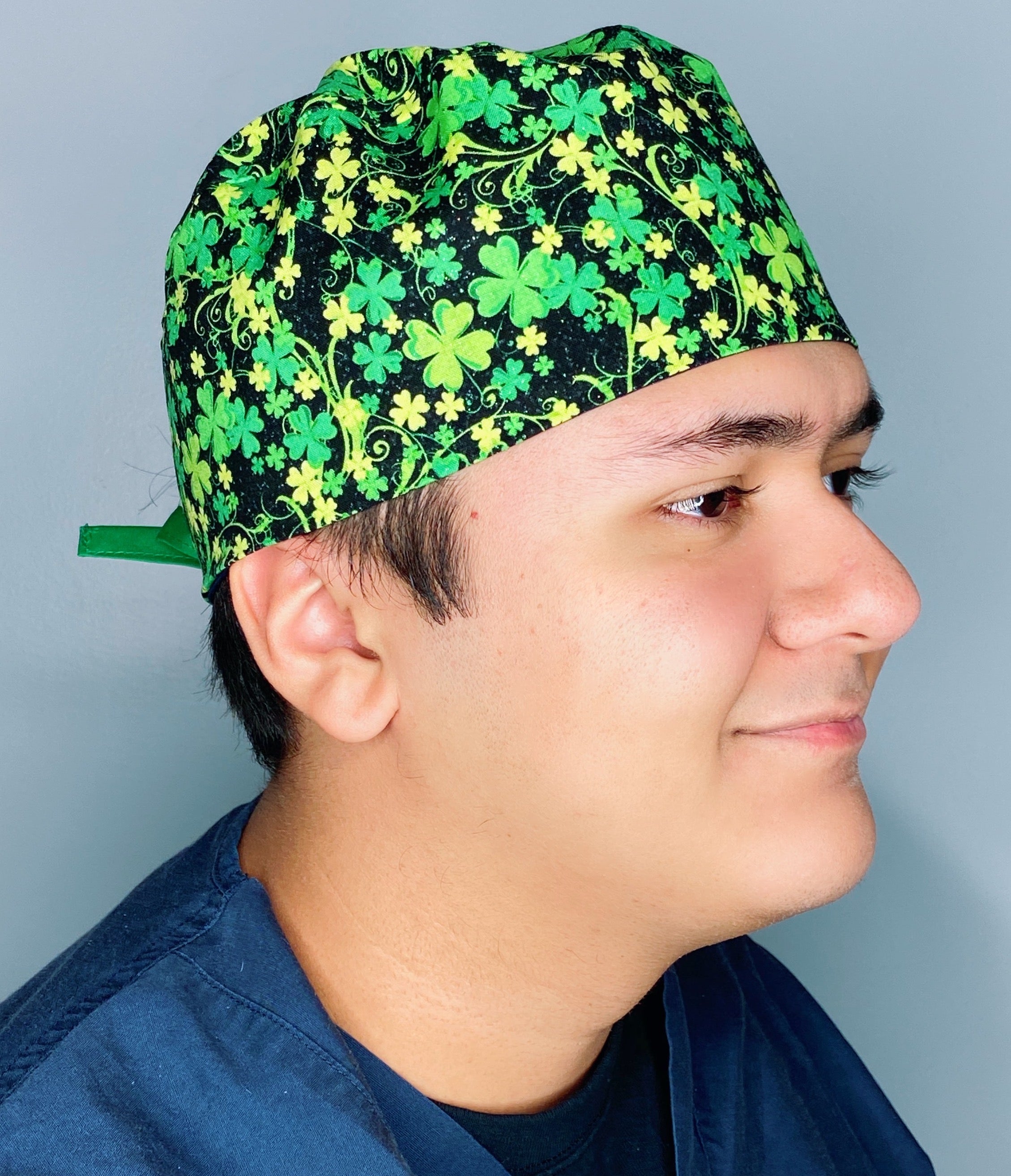 Glitter Clover Leaves St. Patrick's Day Unisex Holiday Scrub Cap