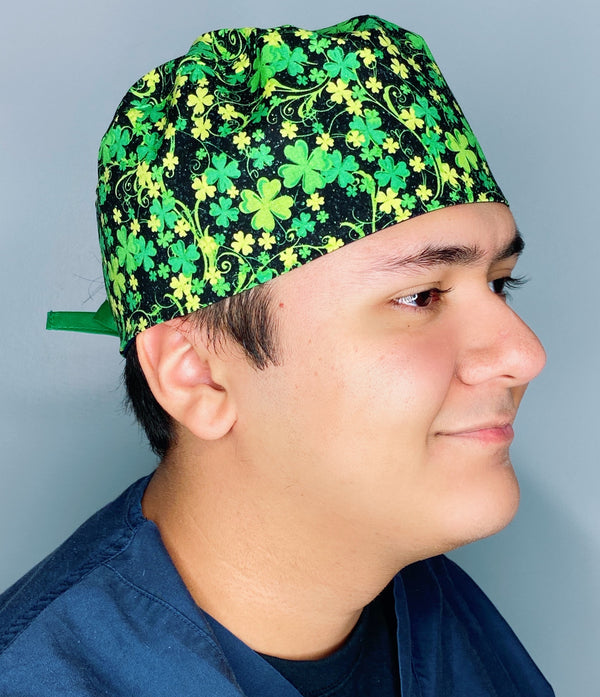 Glitter Clover Leaves St. Patrick's Day Unisex Holiday Scrub Cap
