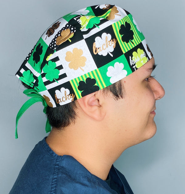 Clover Leaves Blocked St. Patrick's Day Unisex Holiday Scrub Cap