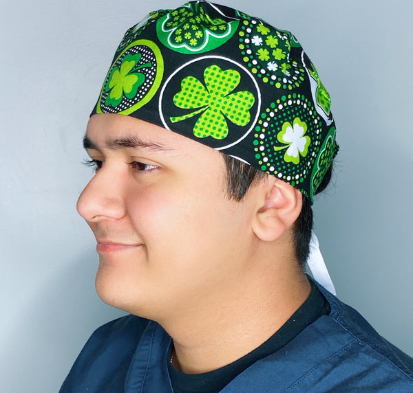 Clover Leaves Circles St. Patrick's Day Unisex Holiday Scrub Cap