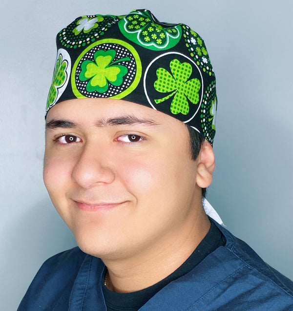 Clover Leaves Circles St. Patrick's Day Unisex Holiday Scrub Cap