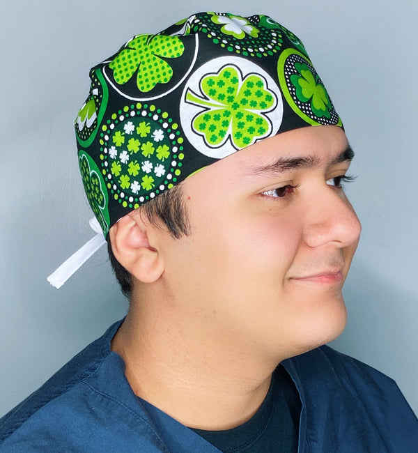 Clover Leaves Circles St. Patrick's Day Unisex Holiday Scrub Cap