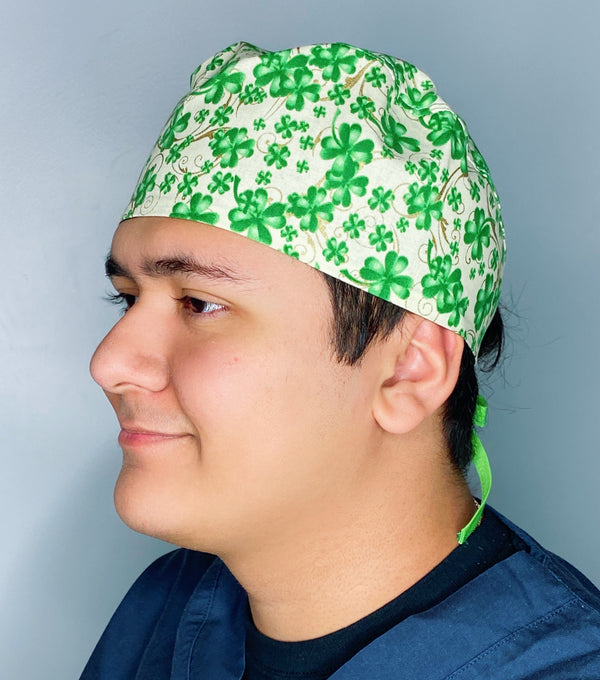 Clover Leaves Swirls St. Patrick's Day Unisex Holiday Scrub Cap