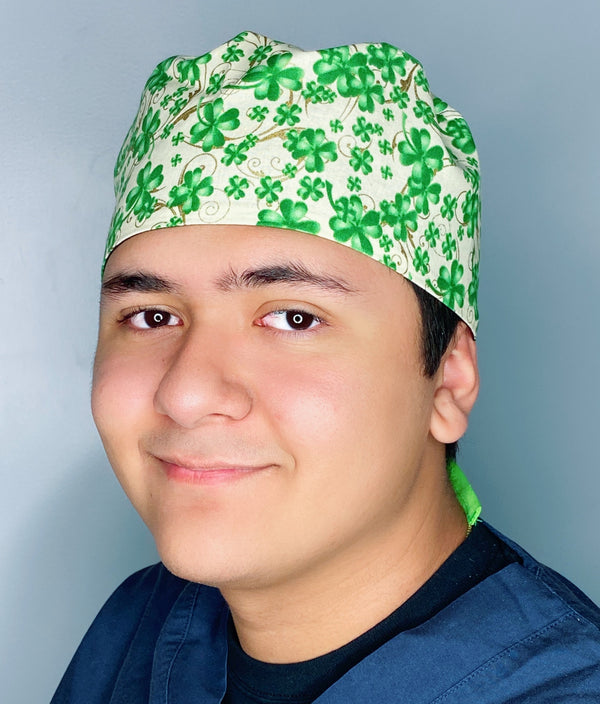 Clover Leaves Swirls St. Patrick's Day Unisex Holiday Scrub Cap