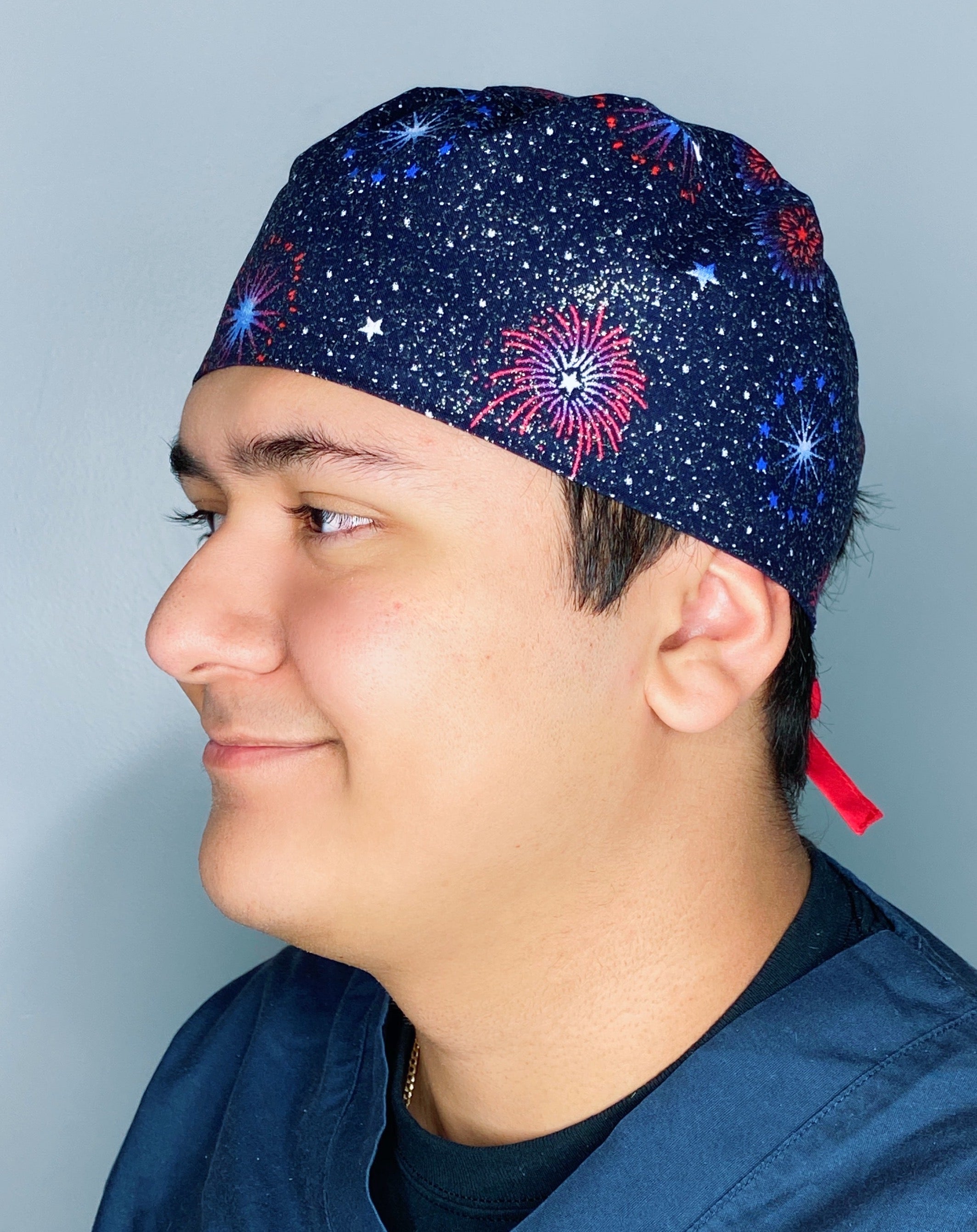 Glitter Fireworks Independence Day Unisex Holiday Scrub Cap