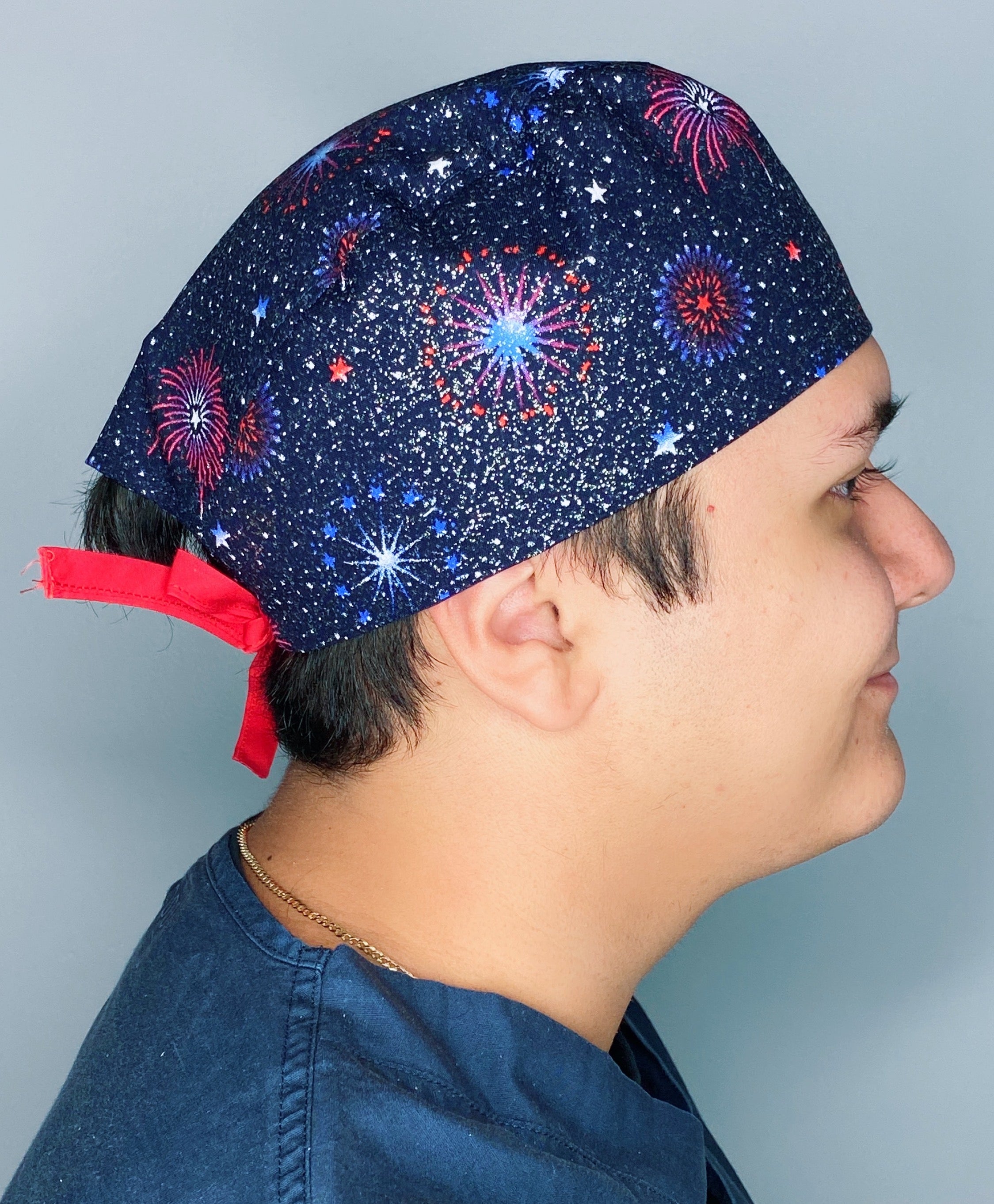 Glitter Fireworks Independence Day Unisex Holiday Scrub Cap