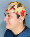 Metallic Fall Leaves Thanksgiving themed Unisex Holiday Scrub Cap