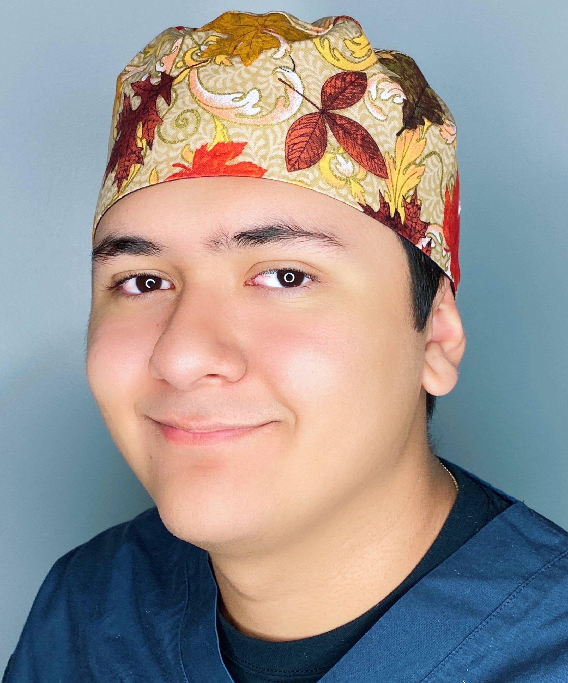 Metallic Fall Leaves Thanksgiving themed Unisex Holiday Scrub Cap