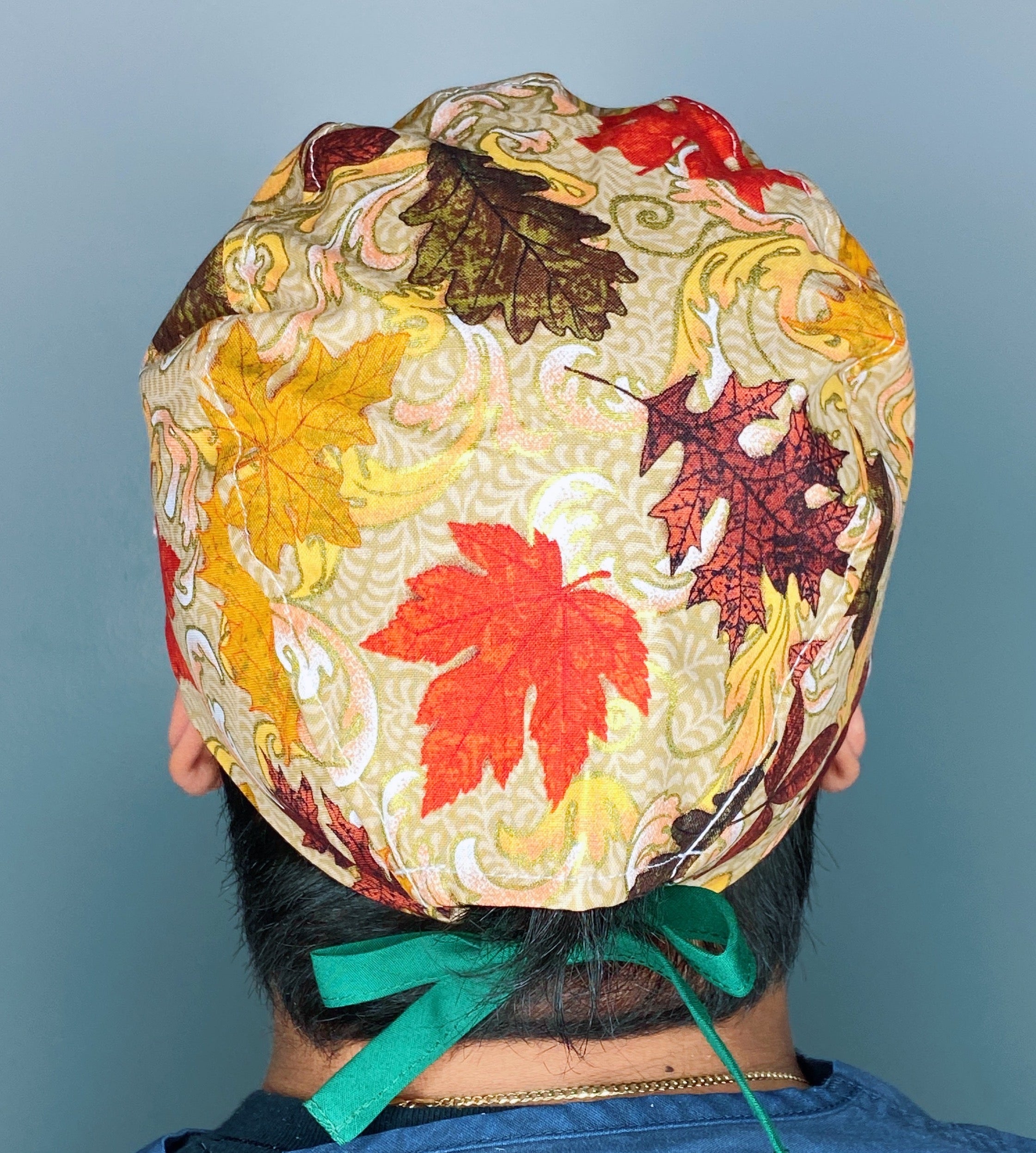 Metallic Fall Leaves Thanksgiving themed Unisex Holiday Scrub Cap