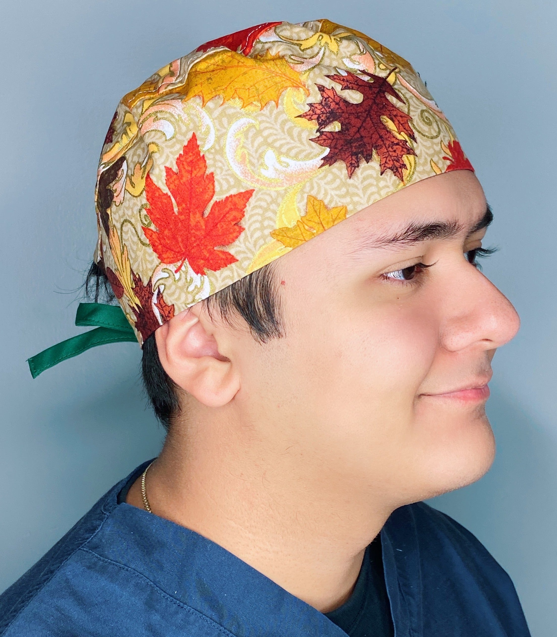 Metallic Fall Leaves Thanksgiving themed Unisex Holiday Scrub Cap