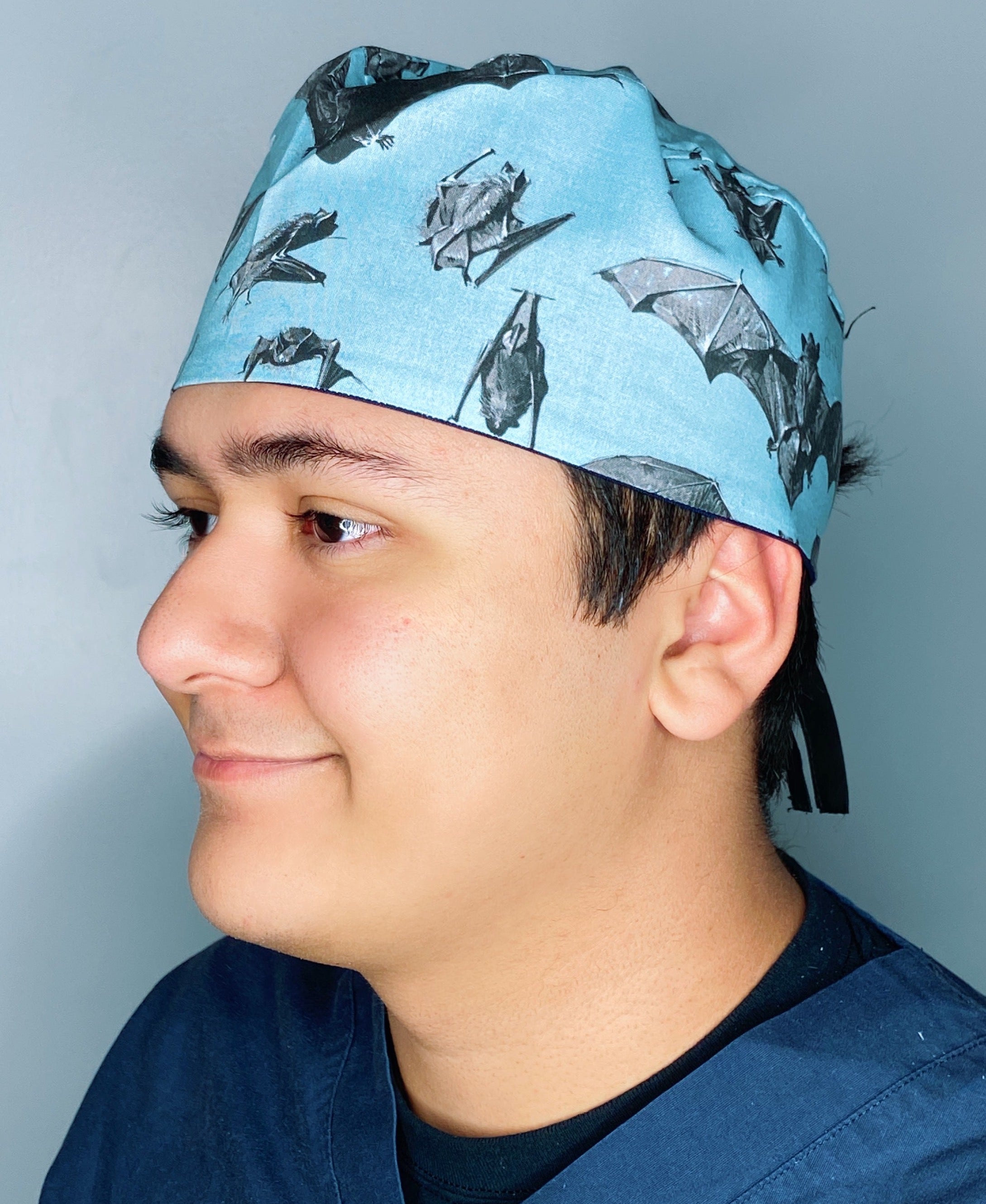 Black Bats on Blue Halloween Unisex Holiday Scrub Cap