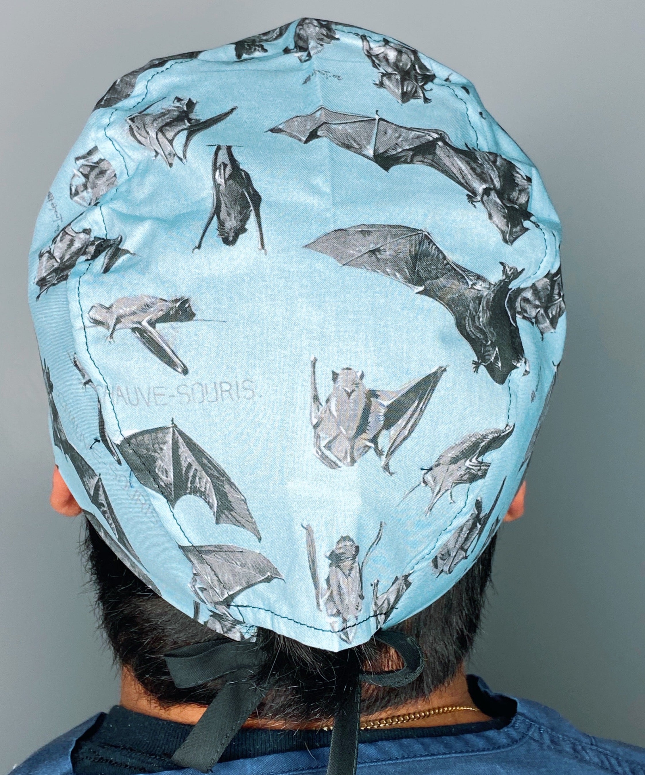 Black Bats on Blue Halloween Unisex Holiday Scrub Cap