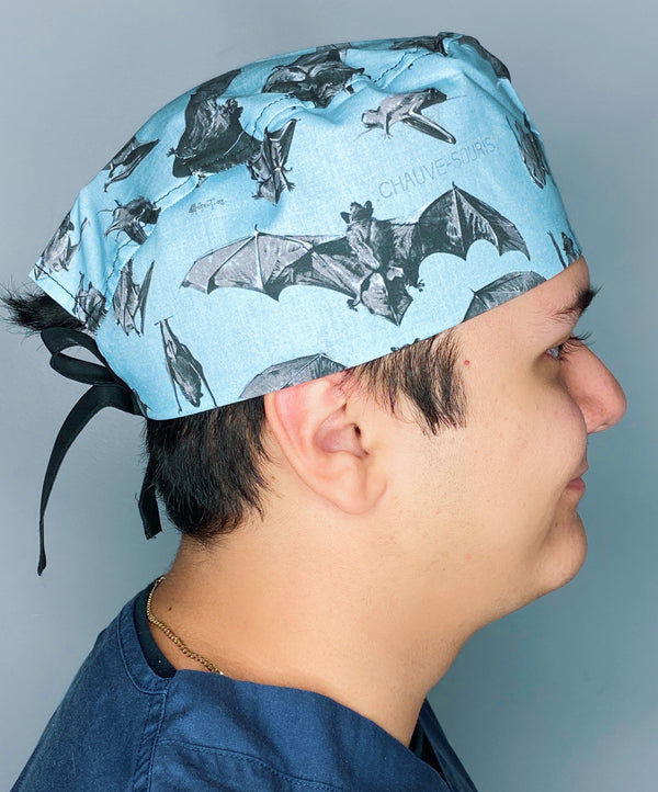 Black Bats on Blue Halloween Unisex Holiday Scrub Cap