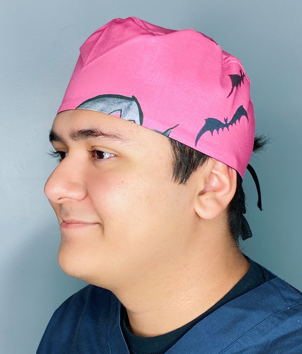 Black Bats on Hot Pink Halloween Unisex Holiday Scrub Cap