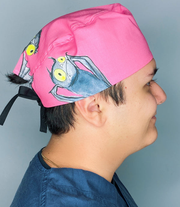 Black Bats on Hot Pink Halloween Unisex Holiday Scrub Cap