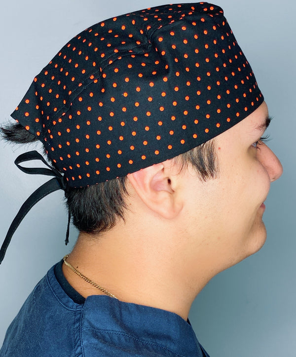Orange & Black Polka Dots Unisex Holiday Scrub Cap