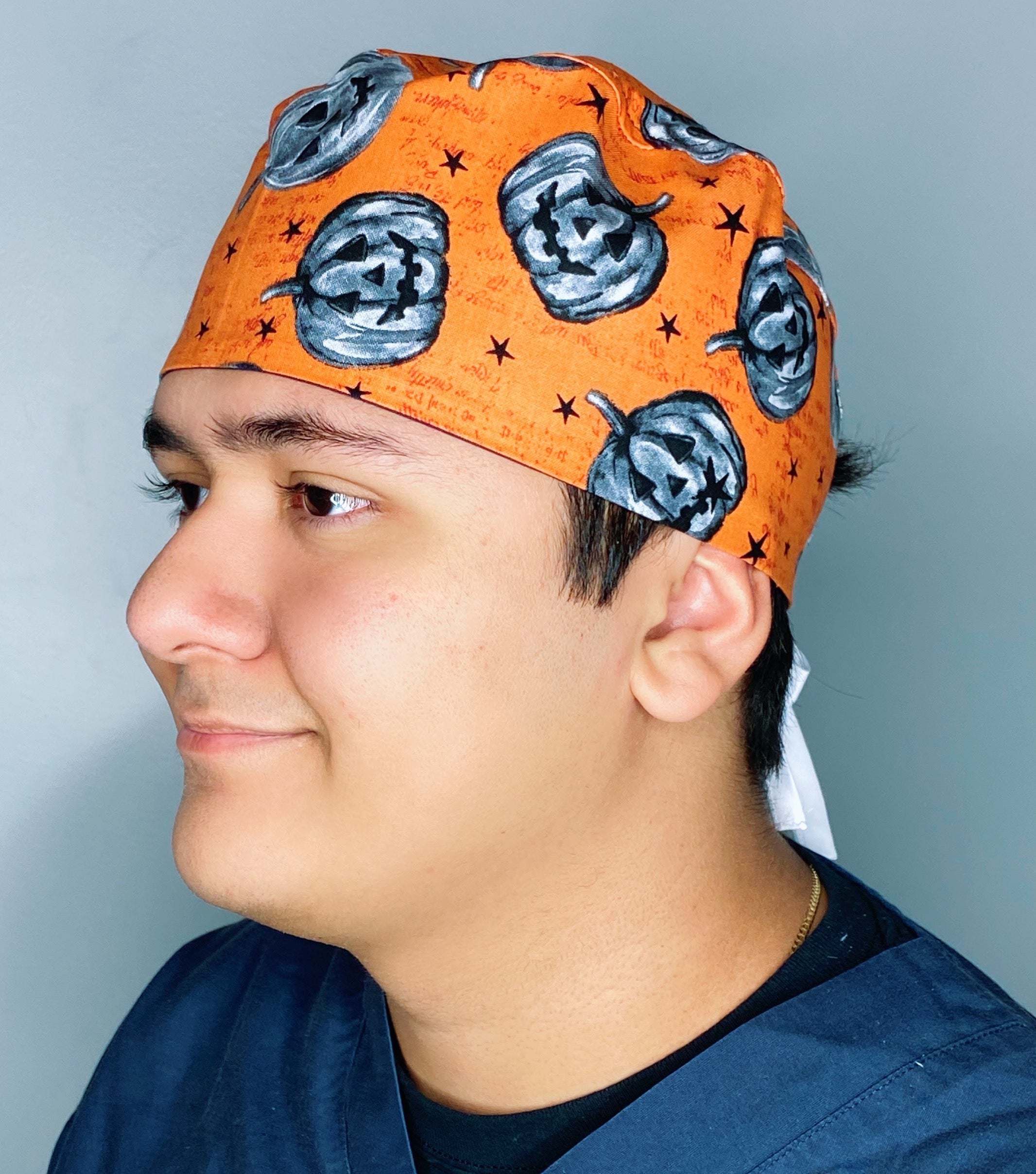 Grey Pumpkins on Orange Halloween Unisex Holiday Scrub Cap