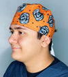 Grey Pumpkins on Orange Halloween Unisex Holiday Scrub Cap