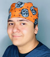 Grey Pumpkins on Orange Halloween Unisex Holiday Scrub Cap