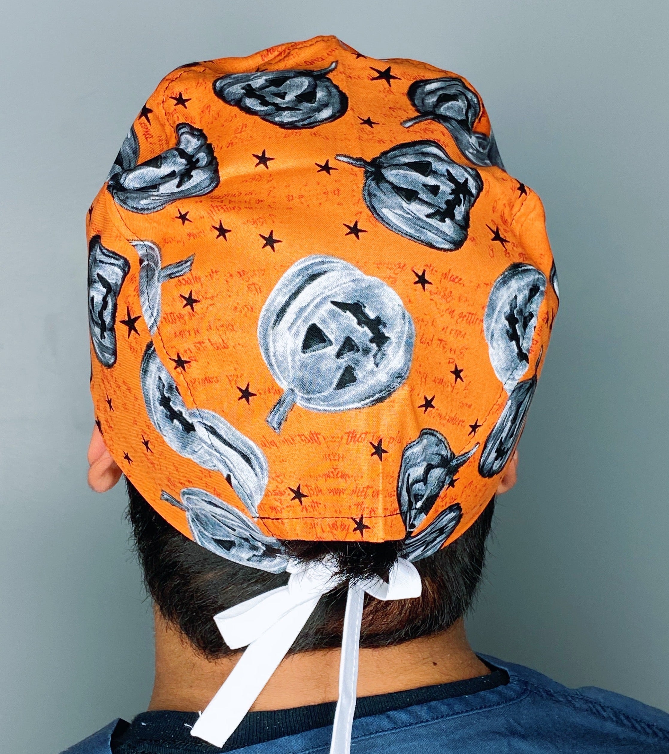 Grey Pumpkins on Orange Halloween Unisex Holiday Scrub Cap