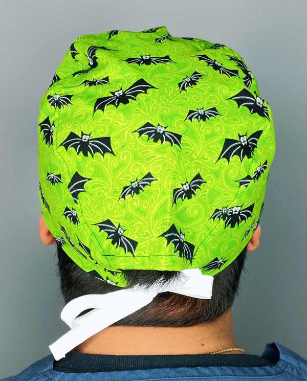 Black Bats on Green Halloween Unisex Holiday Scrub Cap