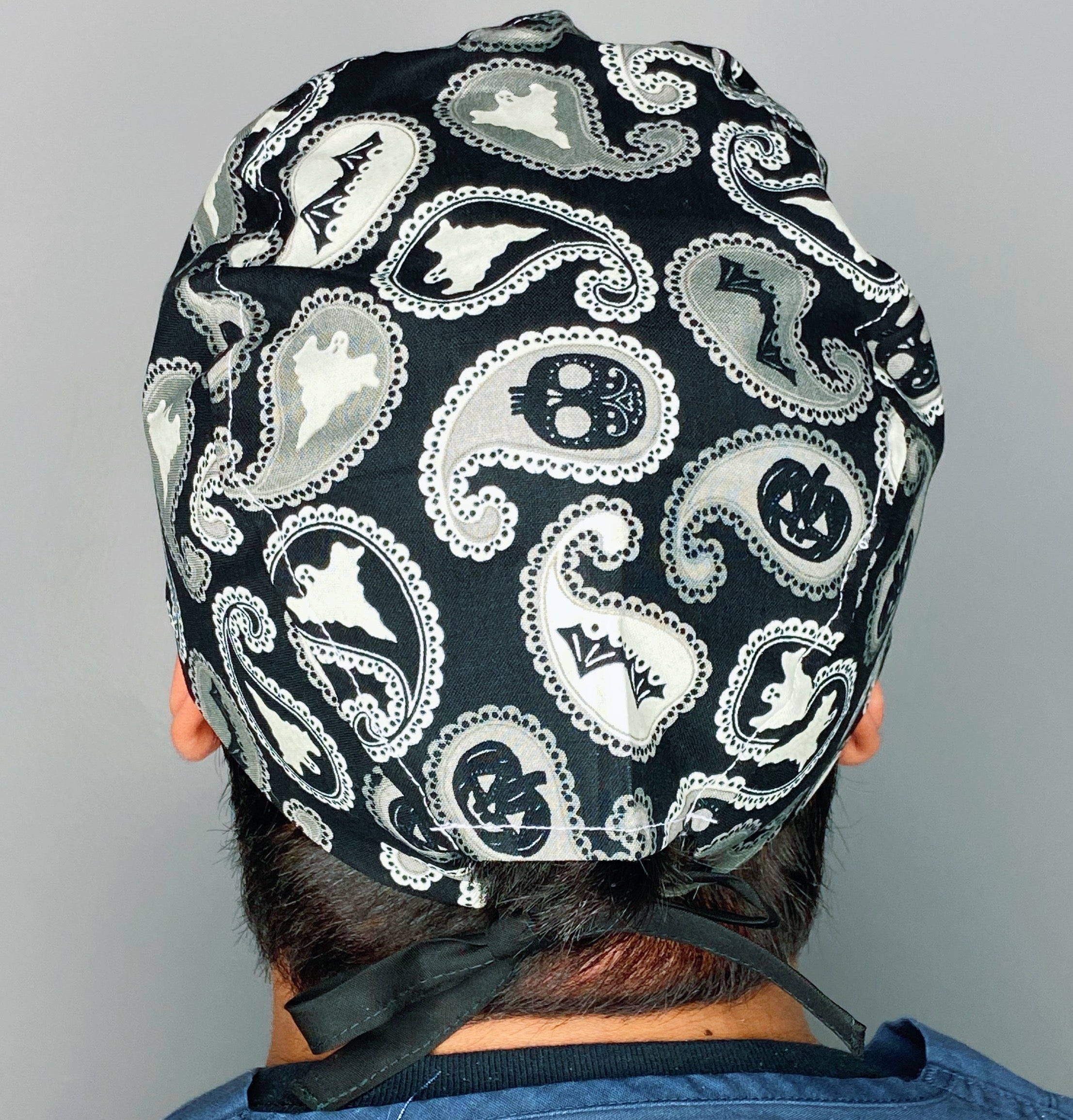 Black & White Bandana Design Halloween Unisex Holiday Scrub Cap