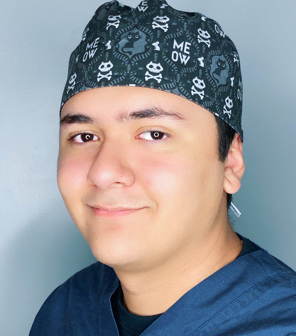 Meow Cats Skull & Bones Design Halloween Unisex Holiday Scrub Cap