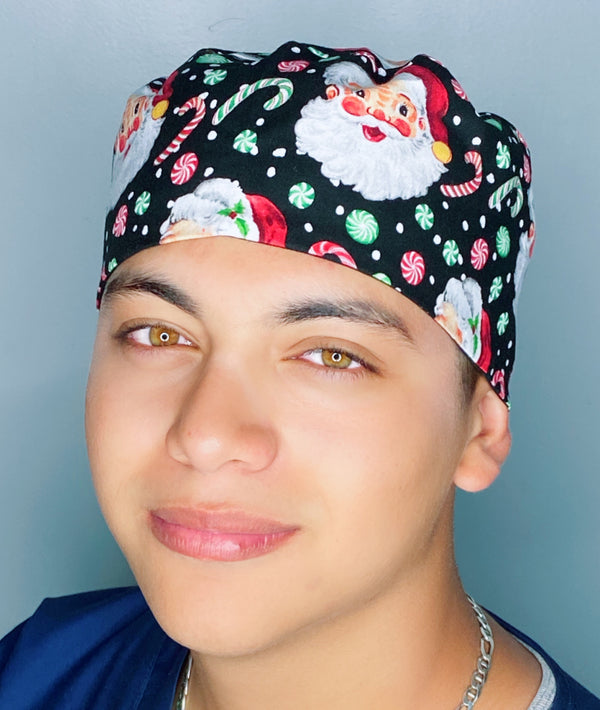 Candy Canes & Santa Christmas/Winter themed Unisex Holiday Scrub Cap