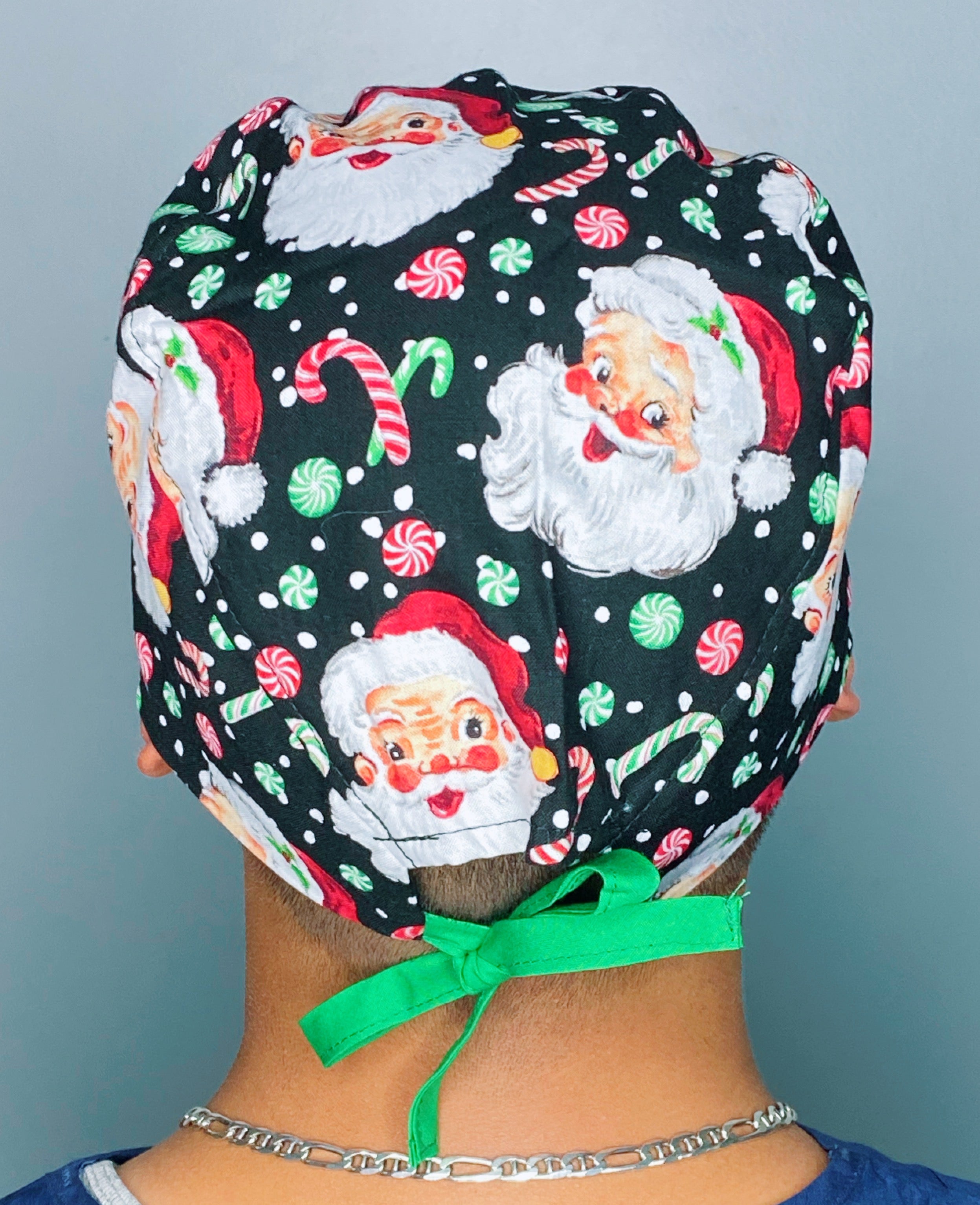 Candy Canes & Santa Christmas/Winter themed Unisex Holiday Scrub Cap