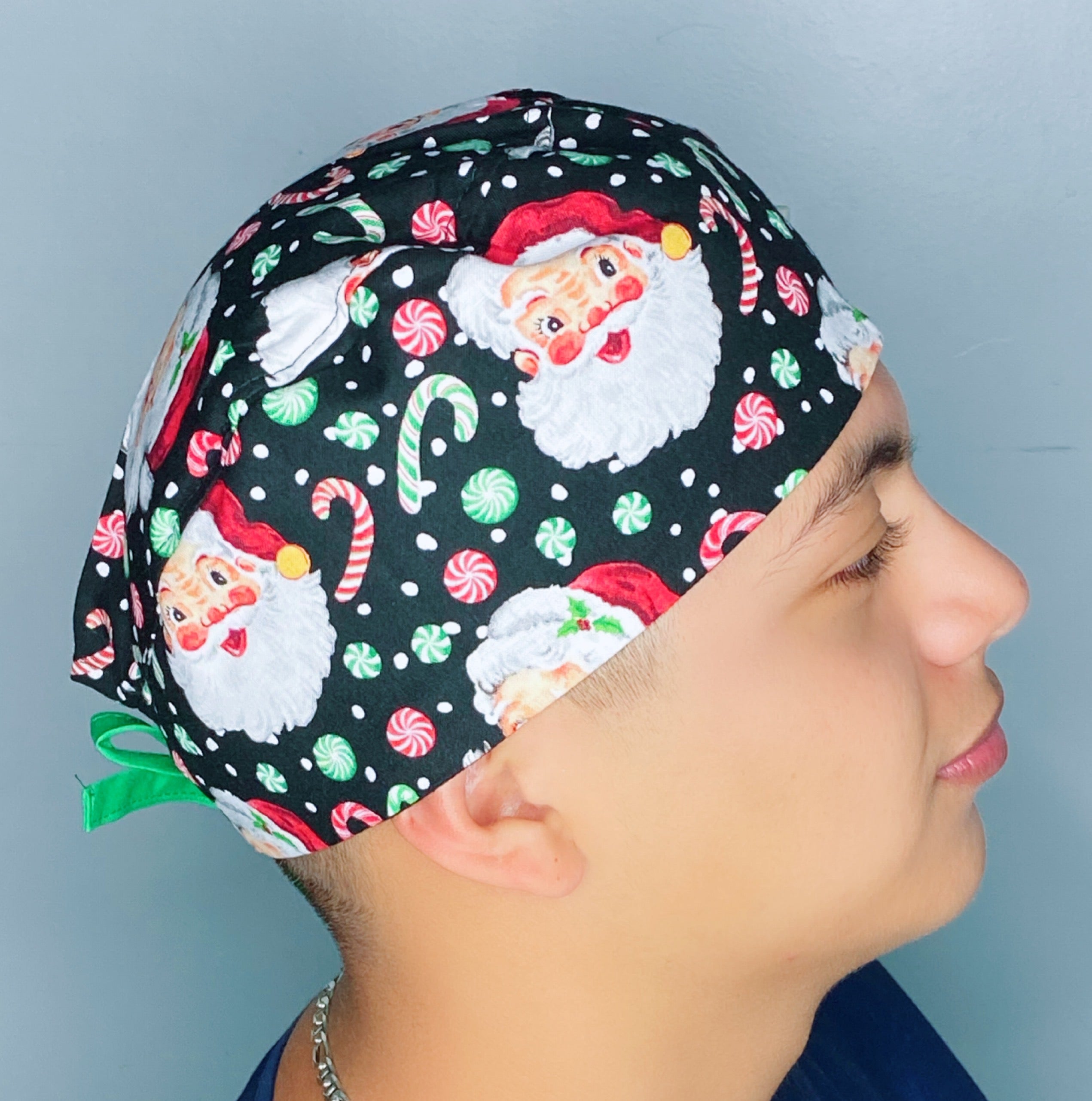 Candy Canes & Santa Christmas/Winter themed Unisex Holiday Scrub Cap
