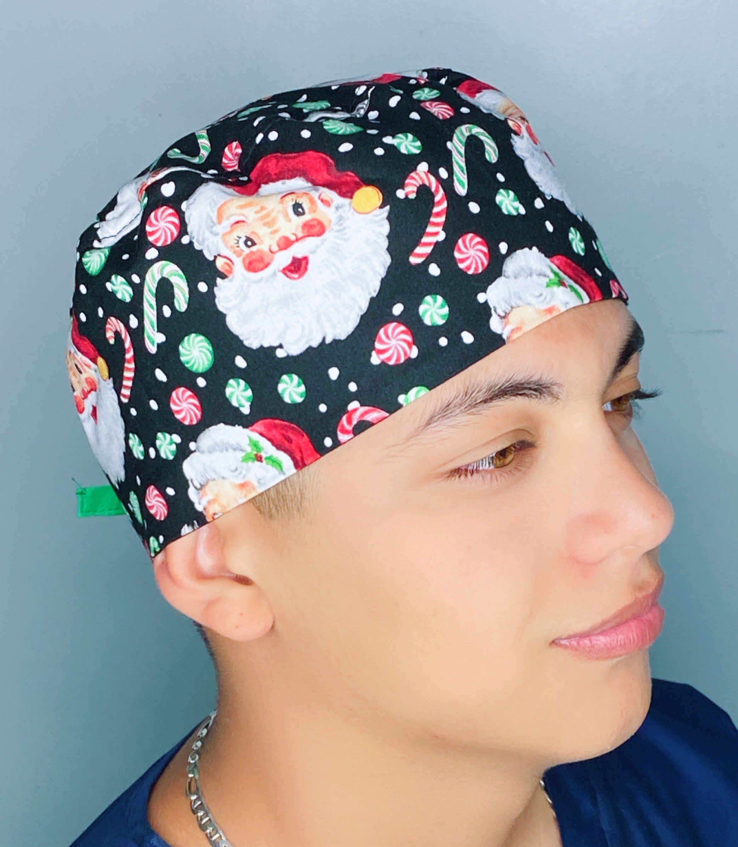 Candy Canes & Santa Christmas/Winter themed Unisex Holiday Scrub Cap