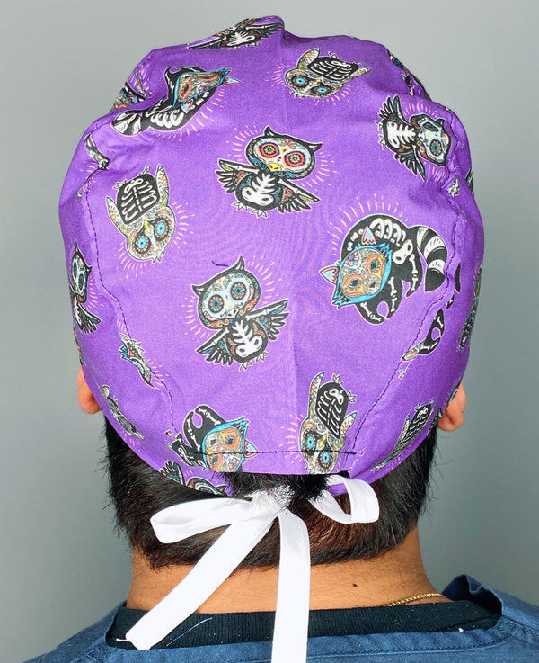Forest Animals Skelanimals Design Halloween Unisex Holiday Scrub Cap