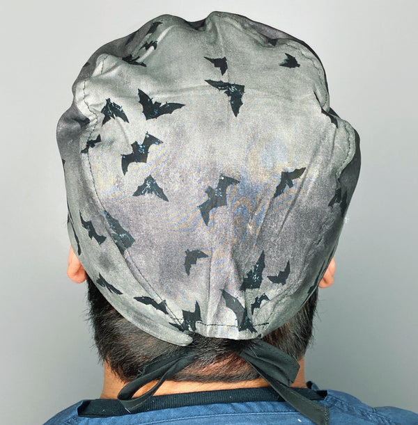 Black Bats on Grey Halloween Unisex Holiday Scrub Cap