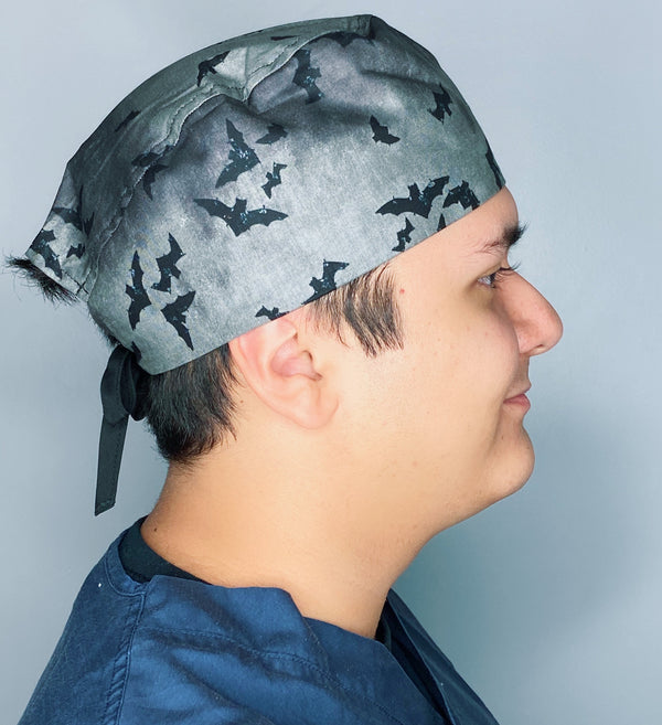 Black Bats on Grey Halloween Unisex Holiday Scrub Cap