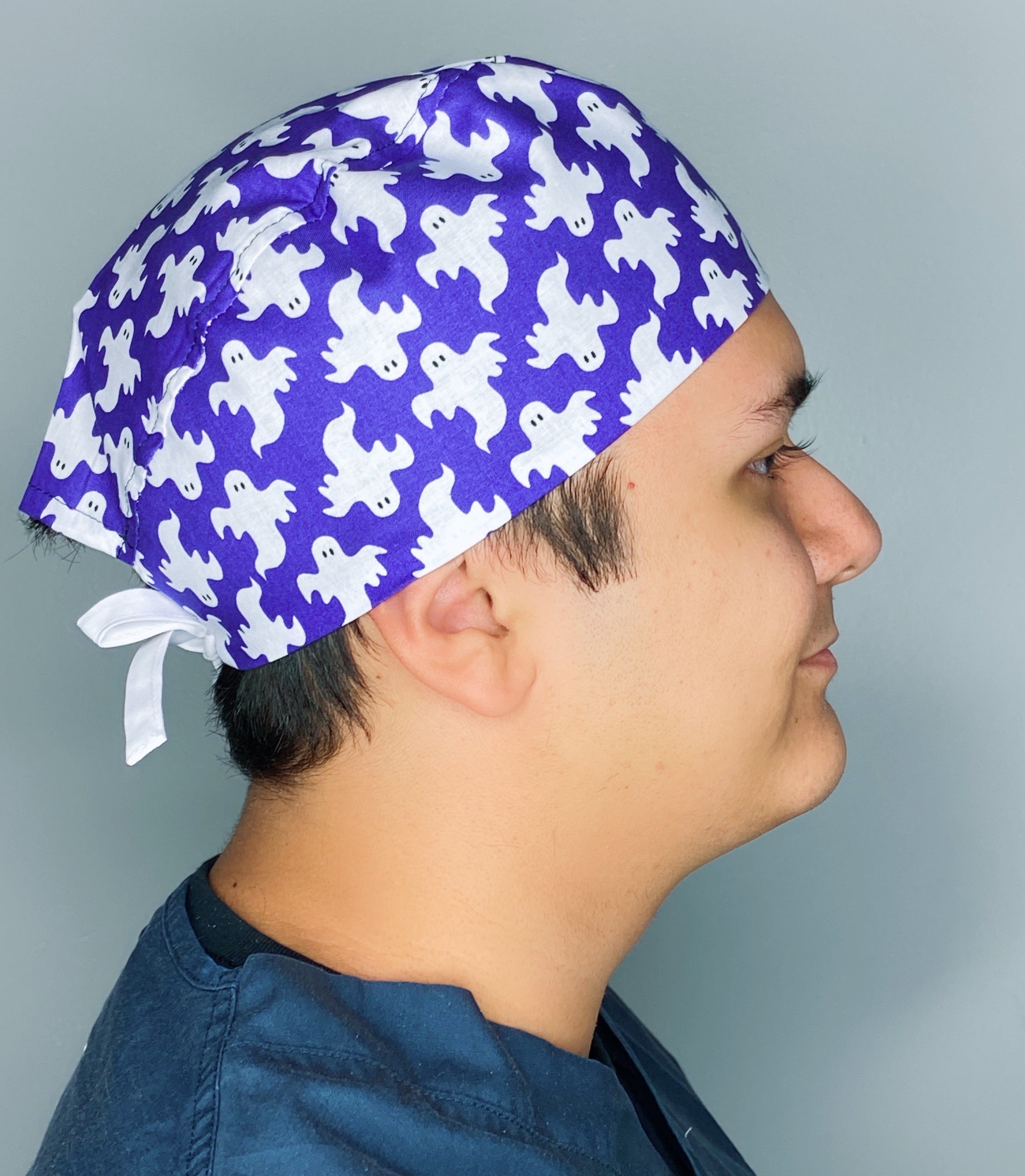 Cute Ghosts on Purple Halloween Unisex Holiday Scrub Cap