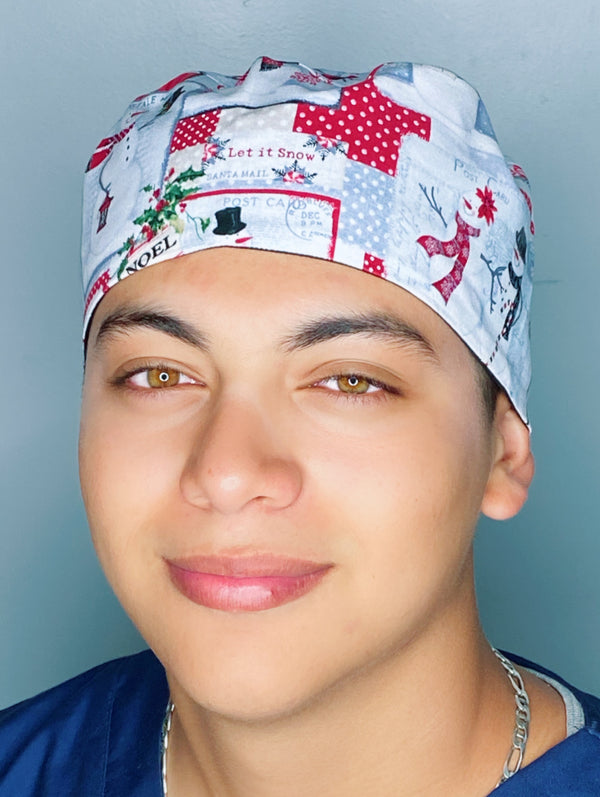 Let it Snow Post Card Mail Christmas/Winter themed Unisex Holiday Scrub Cap