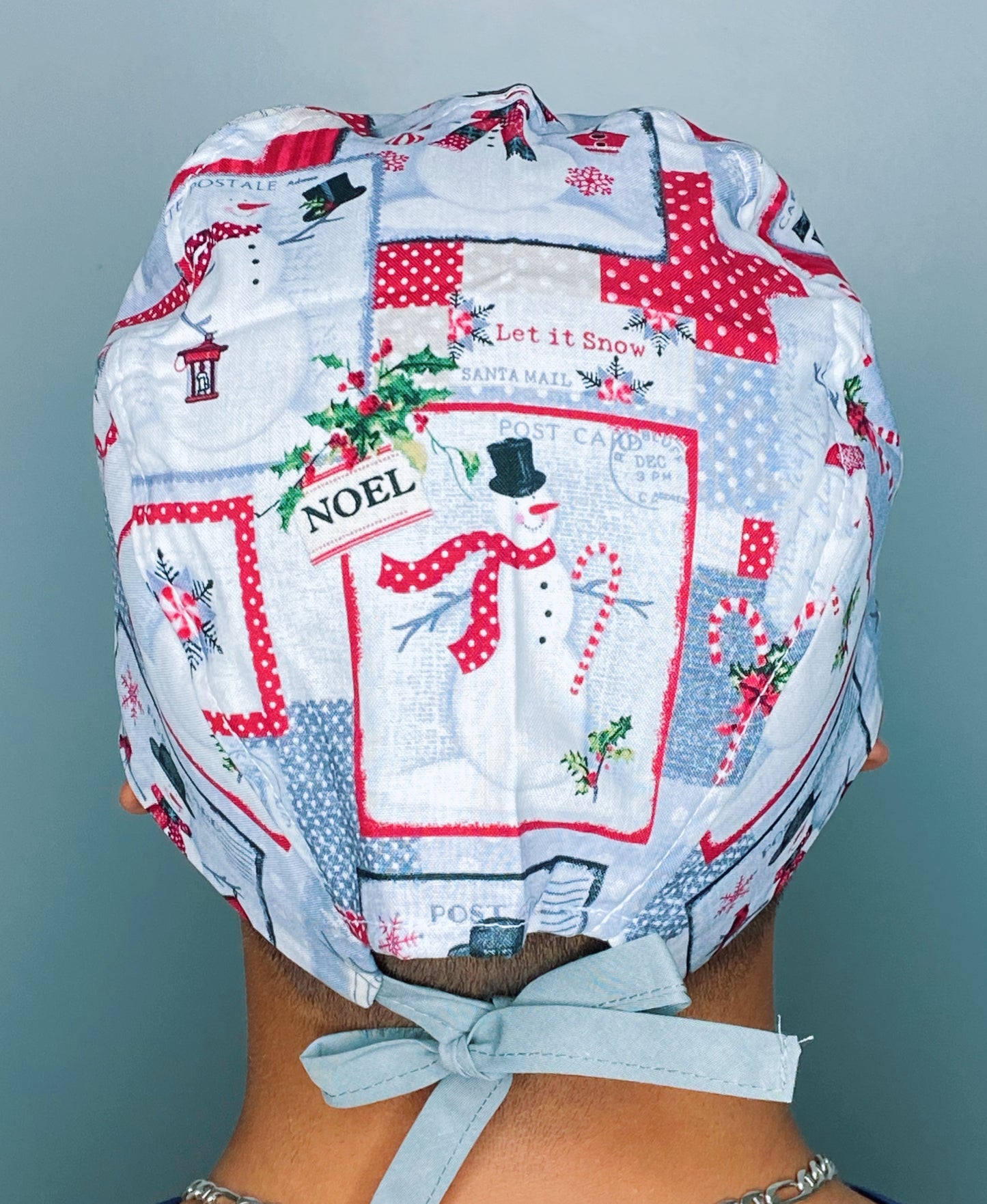 Let it Snow Post Card Mail Christmas/Winter themed Unisex Holiday Scrub Cap
