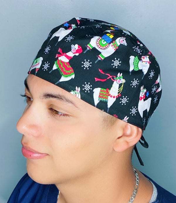 Festive Llamas Christmas/Winter themed Unisex Holiday Scrub Cap