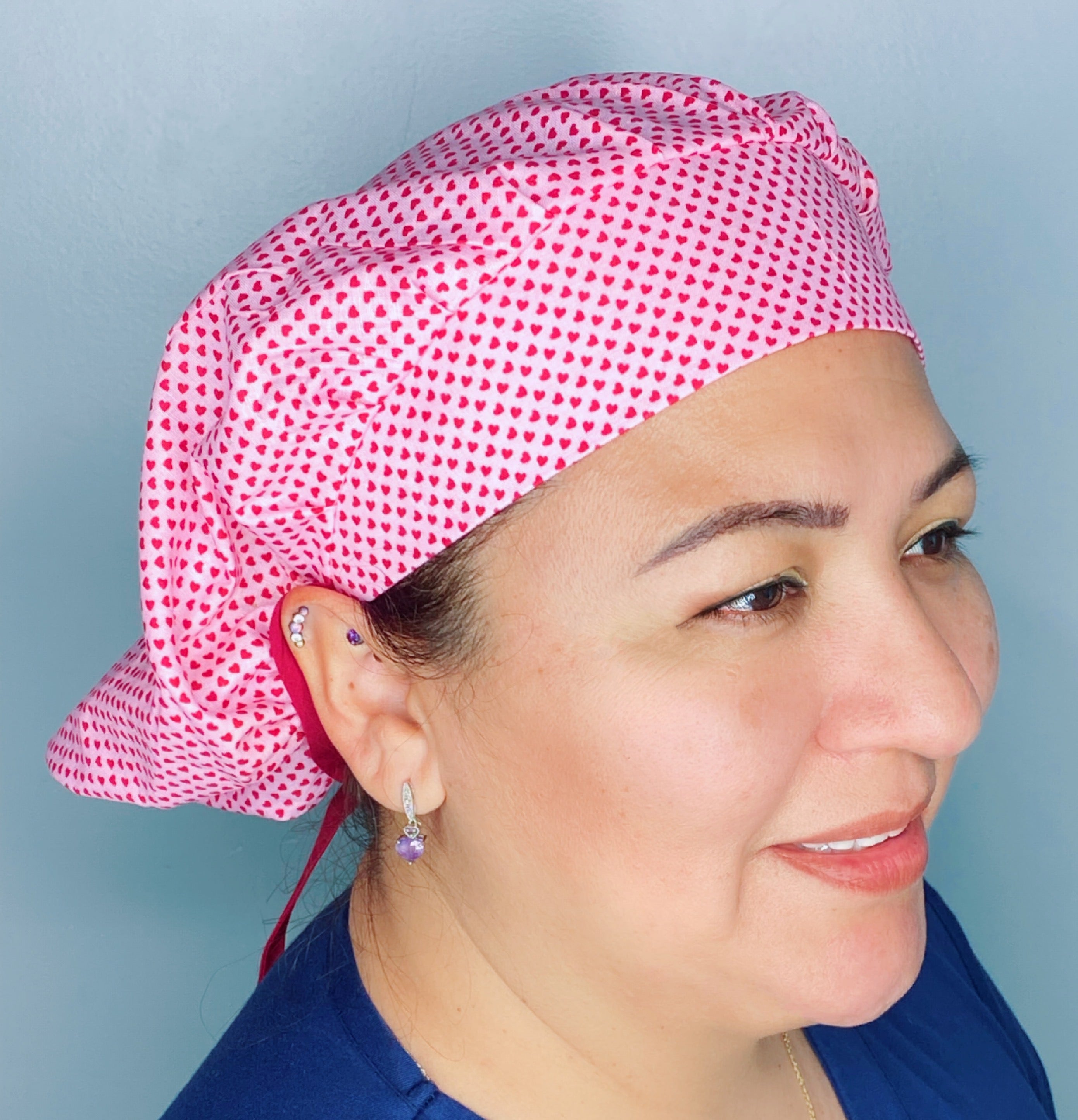 Small Hearts on Pink Valentine's Day Holiday Themed Bouffant
