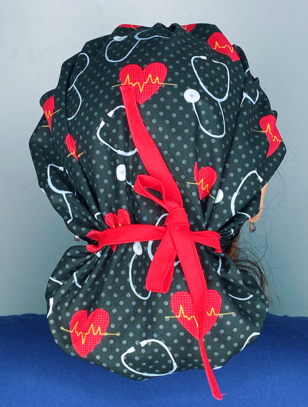 EKG Hearts & Stethoscopes Medical Themed Bouffant