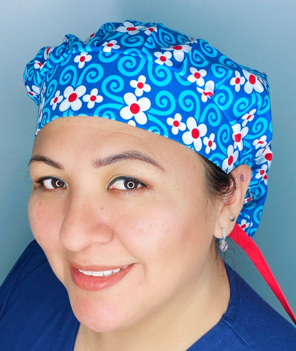 Flower Arabesque Turquoise Design Floral Themed Bouffant