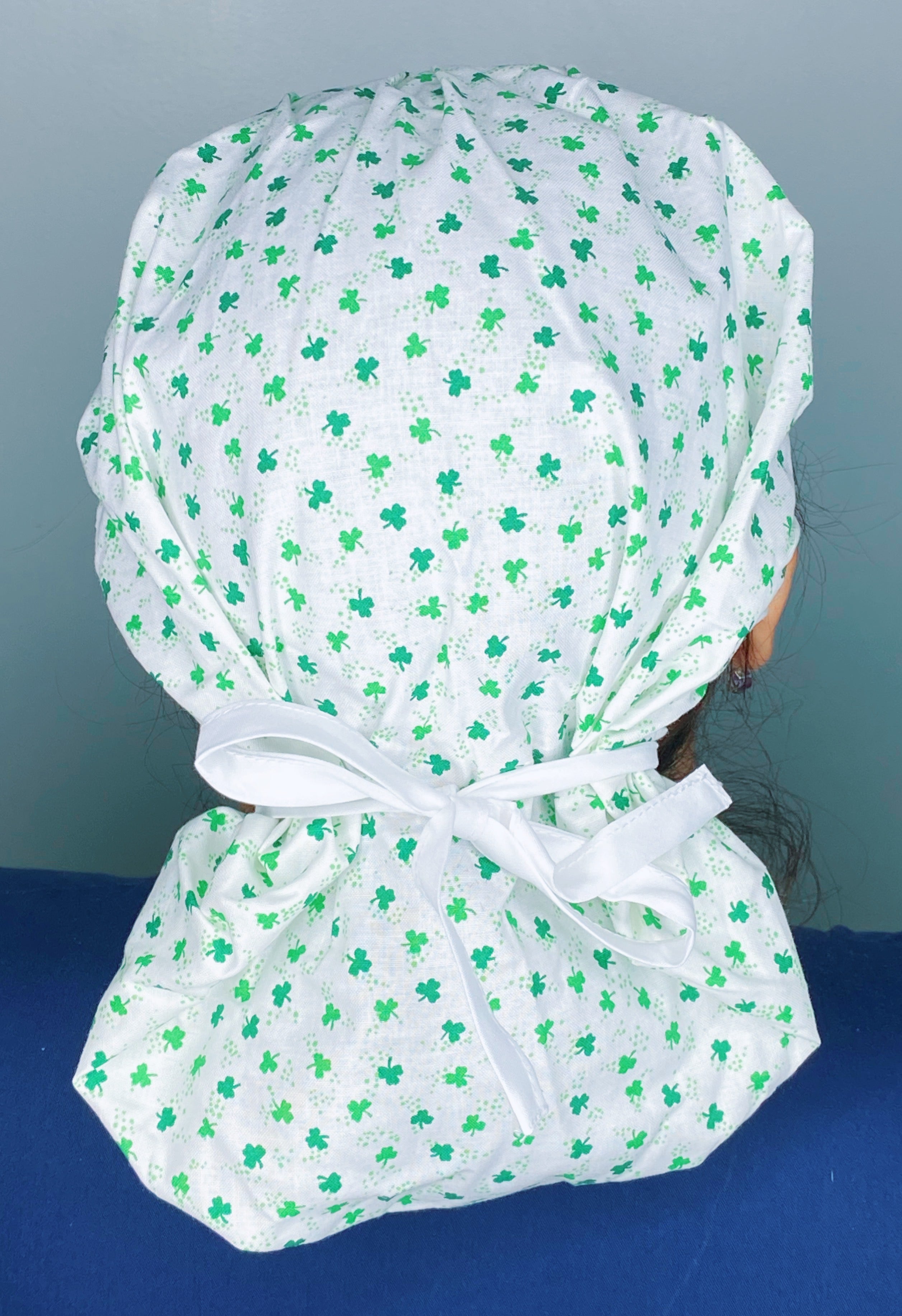 Small Clover Leaves on White St. Patrick's Day Holiday Themed Bouffant