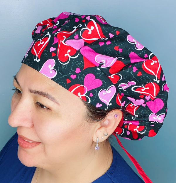 Hearts Looped on Black Valentine's Day Holiday Themed Bouffant